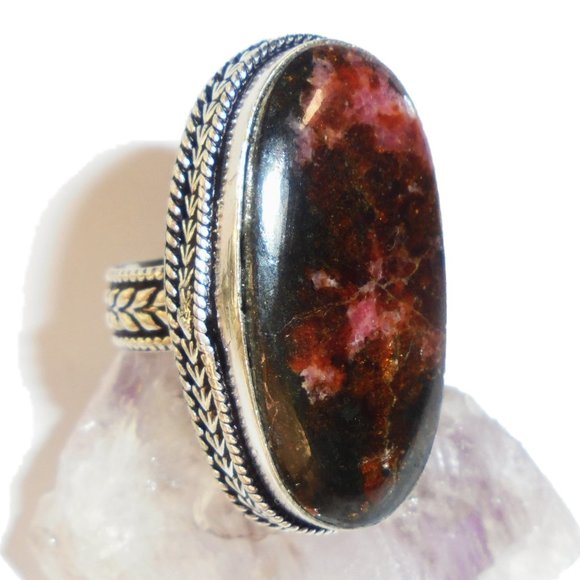 Rhodonite Ring 925 Silver size 8 natural gemstone jewelry - Picture 1 of 7